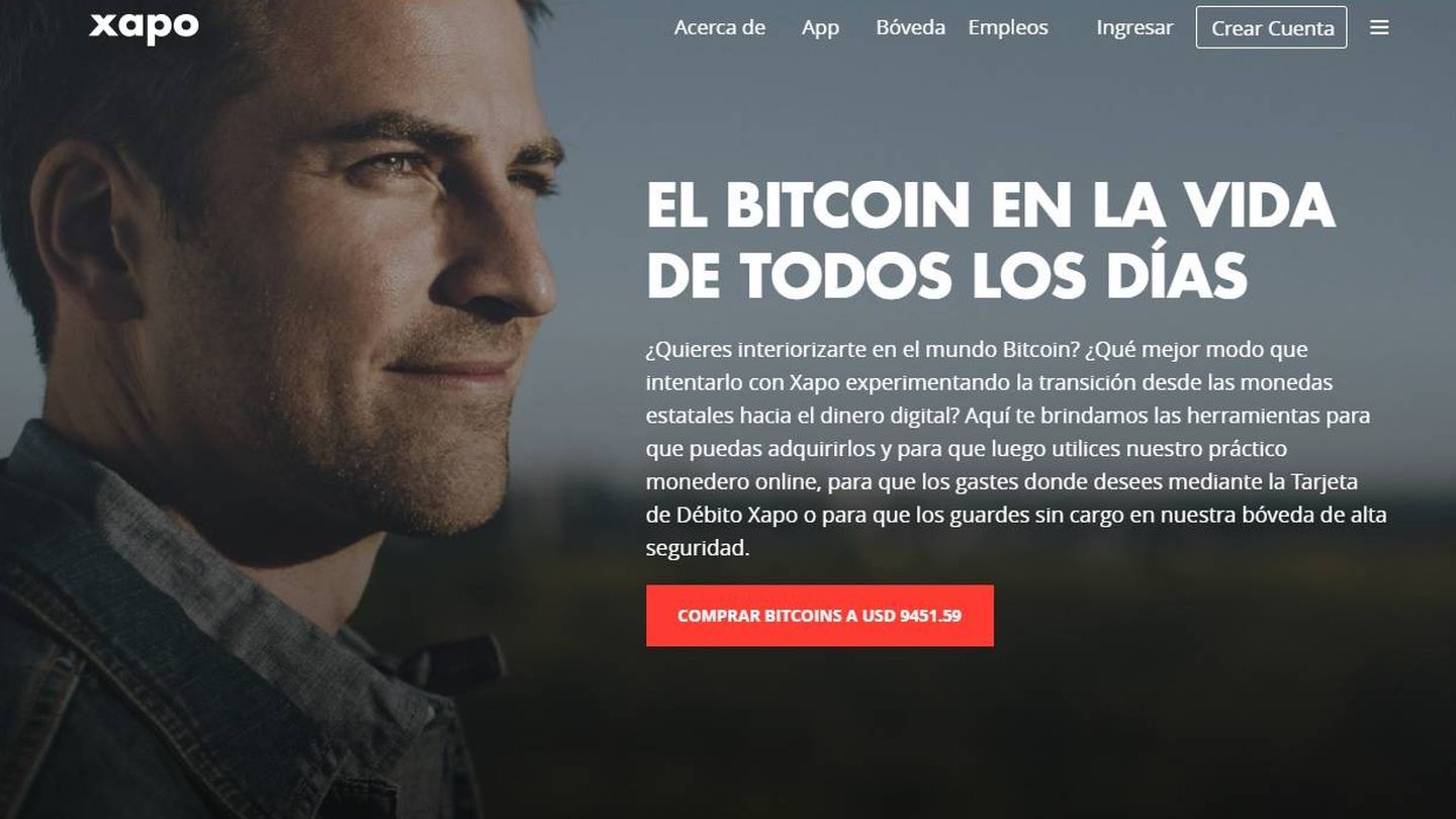 Captura de pantalla de la filial española de la startup Xapo. (https://xapo.com/es/)