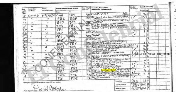Foto: Registro de vuelo que revela que Donald Trump utilizó el avión de Epstein. (E.C)