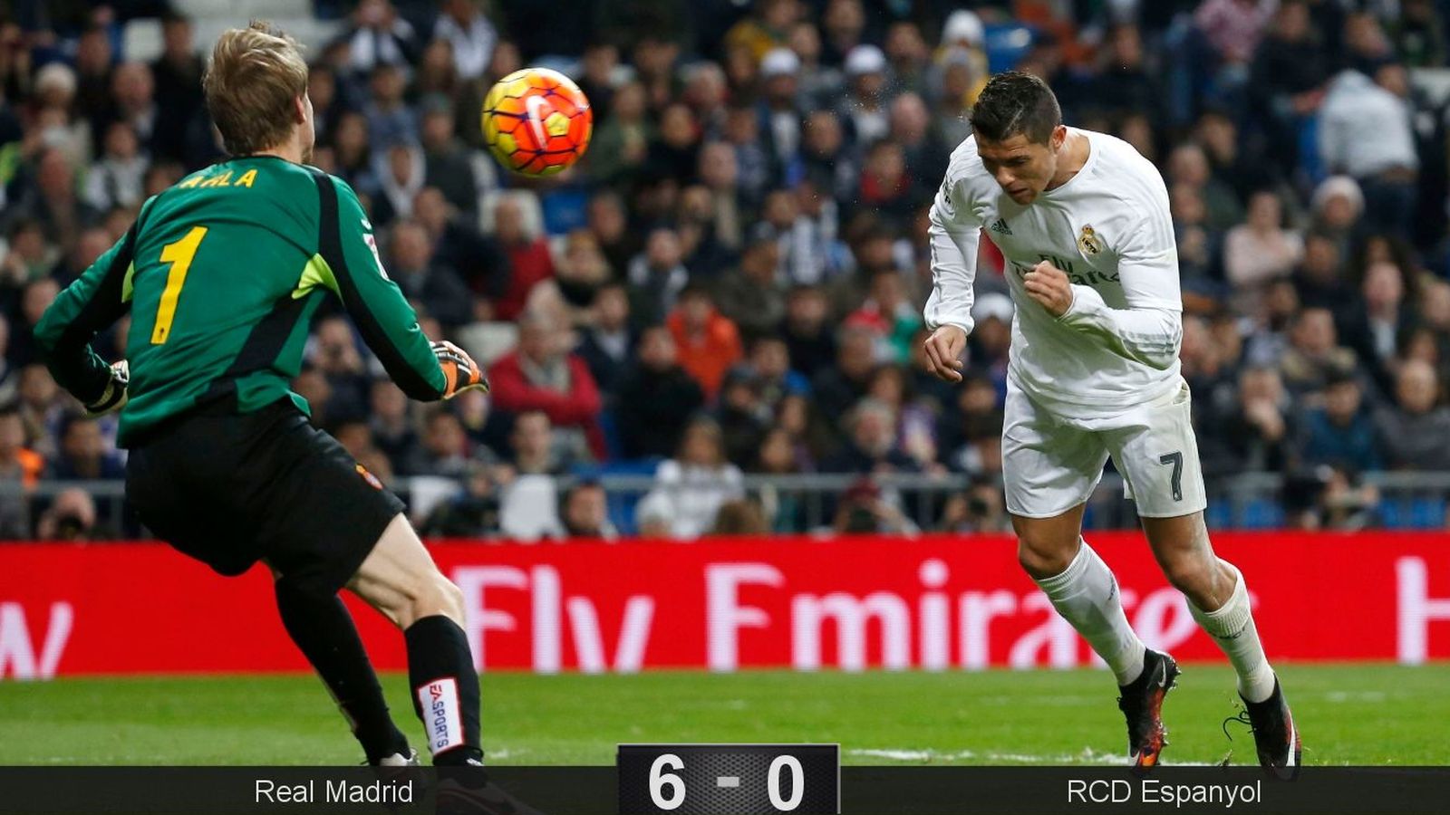 Foto: Cristiano marcó tres goles al Espanyol en el Bernabéu. (EFE) 