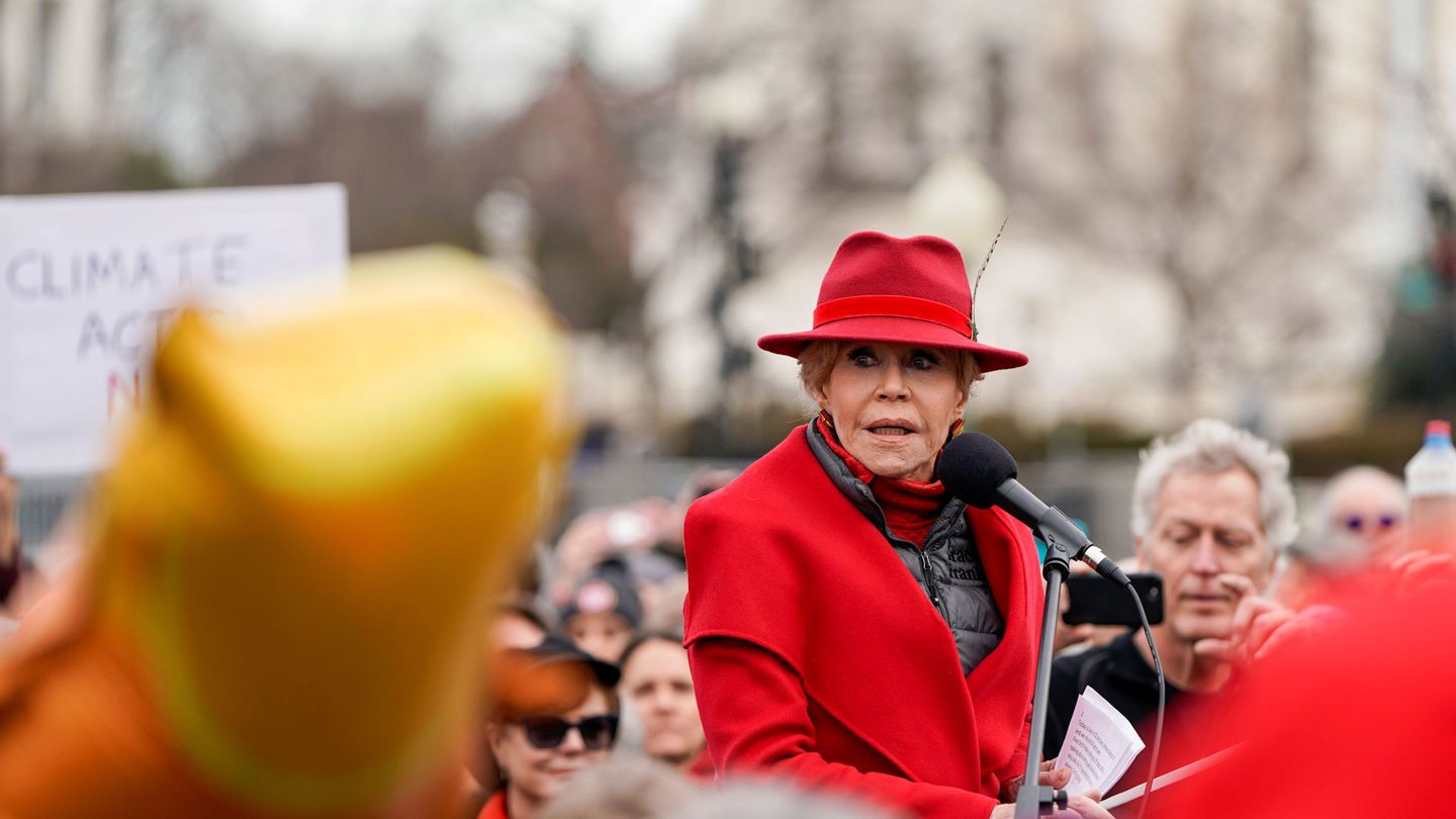 Jane Fonda, en una de las protestas frente al Capitolio. (Reuters)