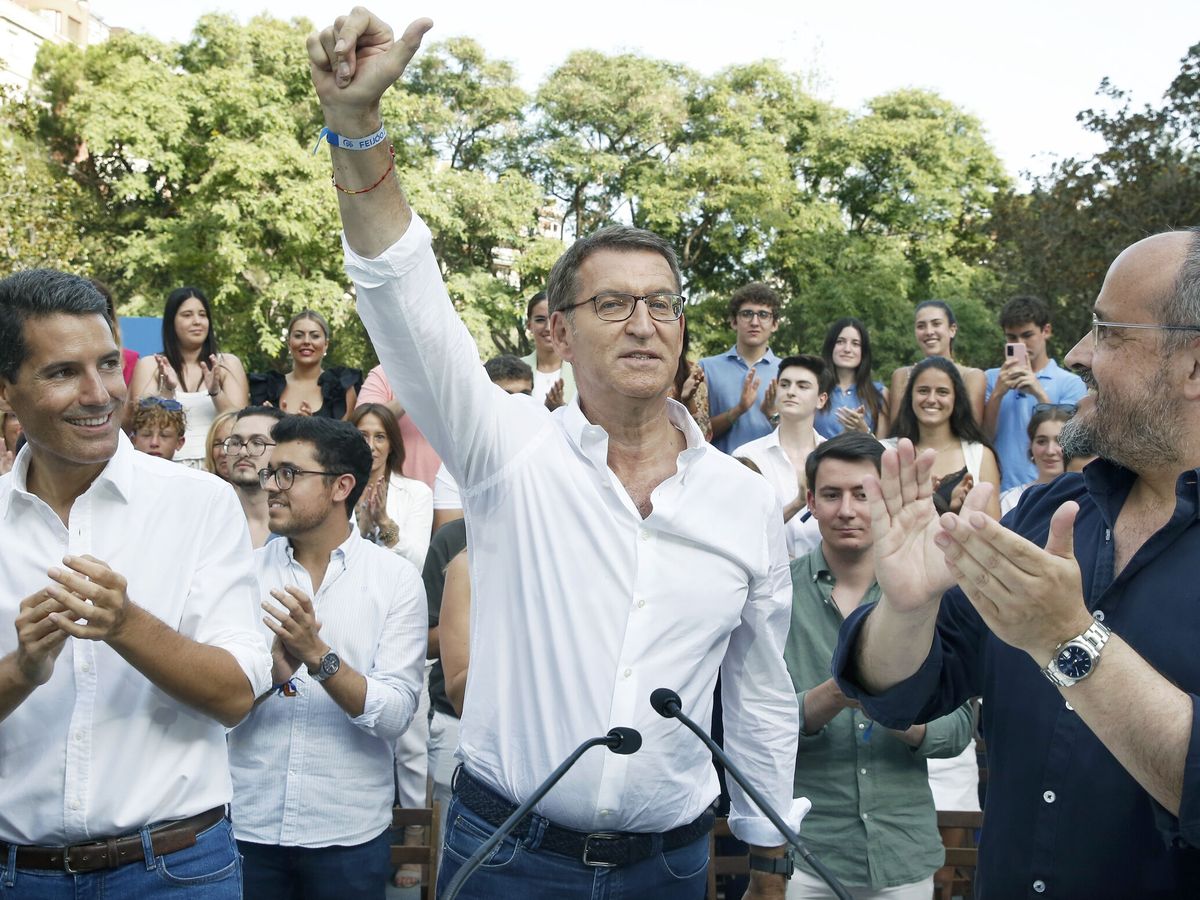 Foto: El candidato del PP a la Moncloa, Alberto Núñez Feijóo, durante un mitin en Barcelona (EFE/Andreu Dalmau)