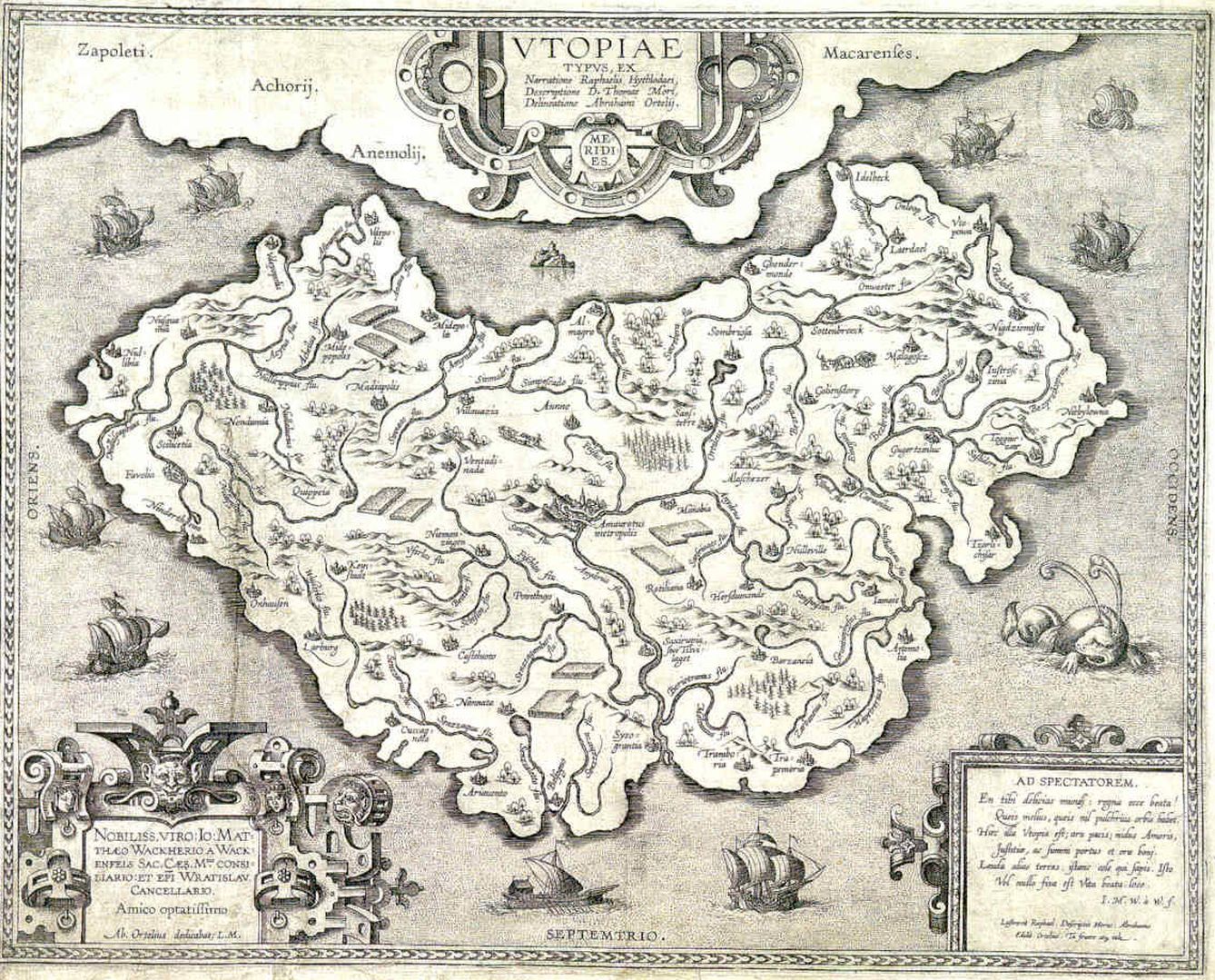 Mapa de Utopía de según Abraham Hortelius.