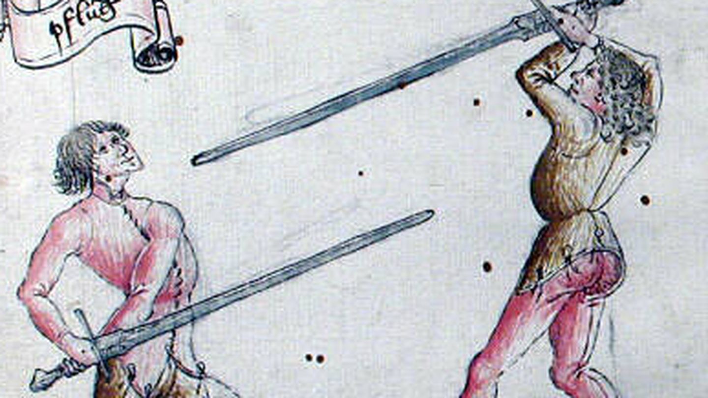 Guardias con espada larga representados en un códice de 1452.