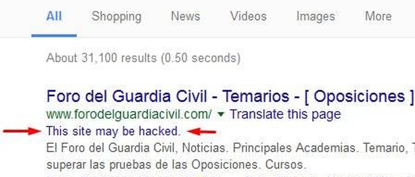 Google muestra que el foro ha sido 'hackeado'