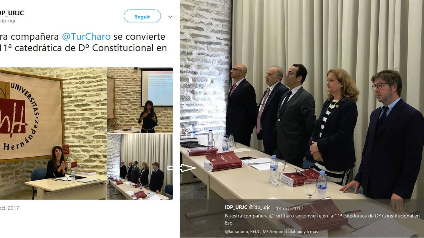 Tuit del Instituto de Derecho Público. Álvarez Conde es el segundo por la izquierda en el tribunal.
