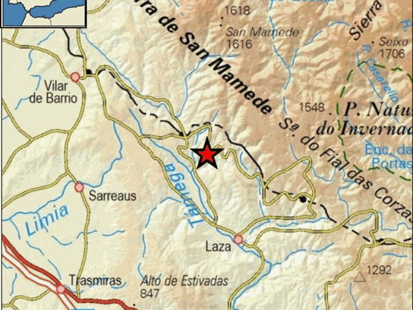 Epicentro del terremoto en las proximidades de Laza. (IGN)
