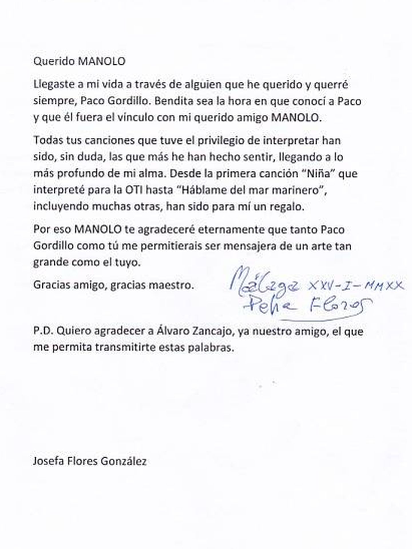 Carta de Pepa Flores. 