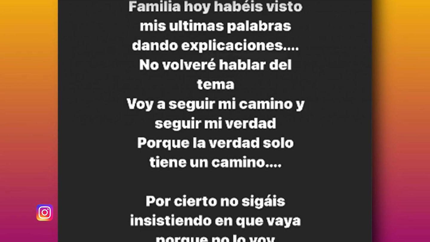 Mensaje de Kiko Rivera en su Instagram. (Mediaset)