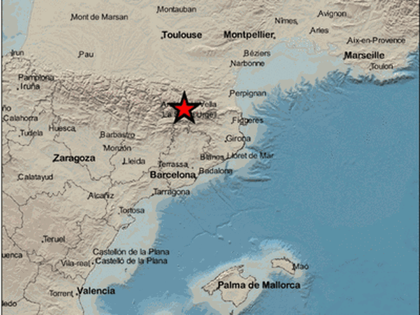 Epicentro del terremoto en las proximidades de Llívia. (IGN)