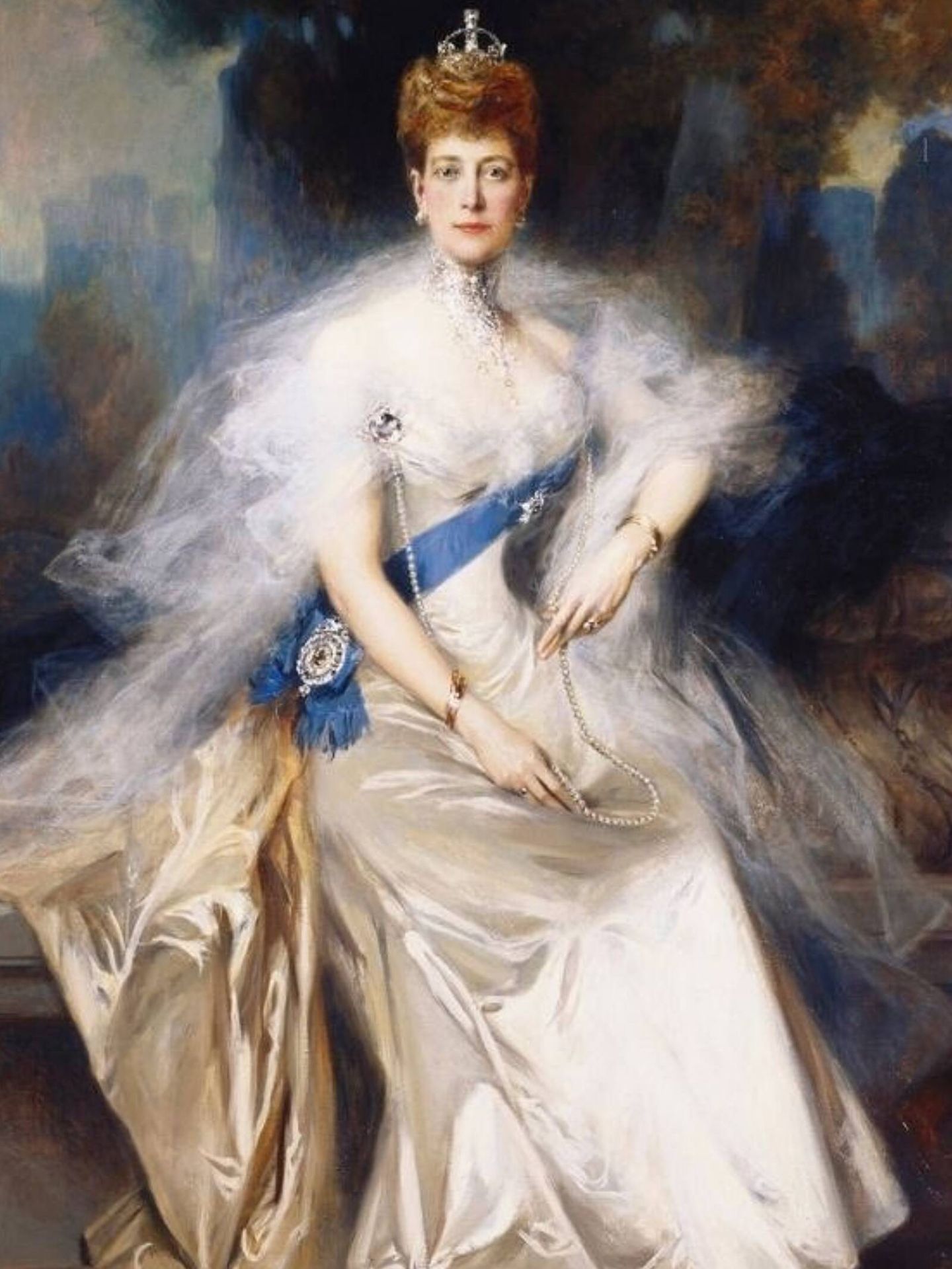 La reina consorte Alexandra de Inglaterra en un retrato de François Flameng. (Instagram @royalcollectiontrust)