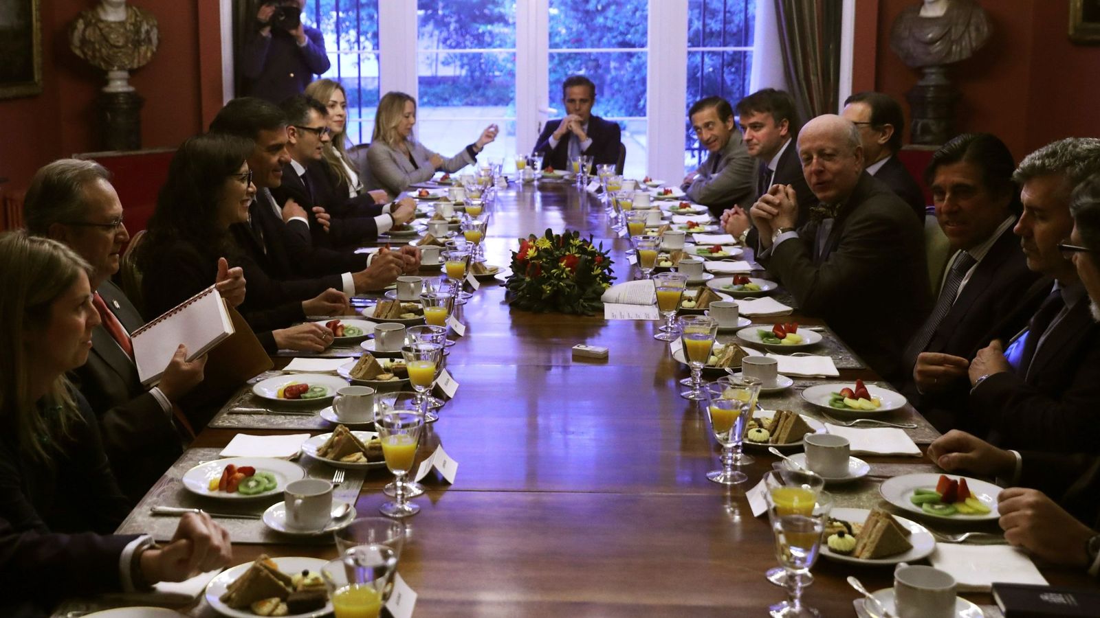 Foto: Pedro Sánchez, durante su desayuno con empresarios españoles en Santiago de Chile, este 28 de agosto. (EFE)