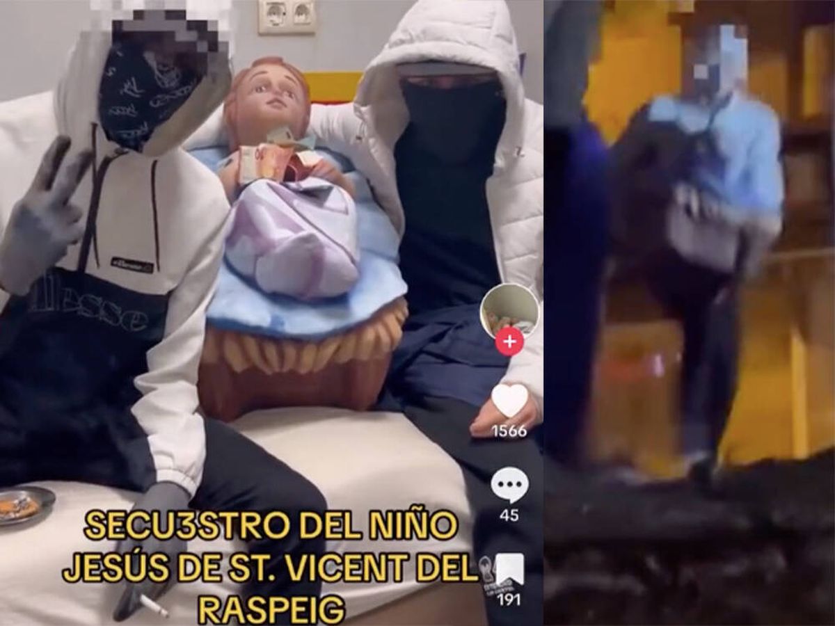 Foto: Detenidos tras robar el niño Jesús del belén de Sant Vicent del Raspeig (Alicante) y pedir 2.000 euros en TikTok. (TikTok: @paco3386)