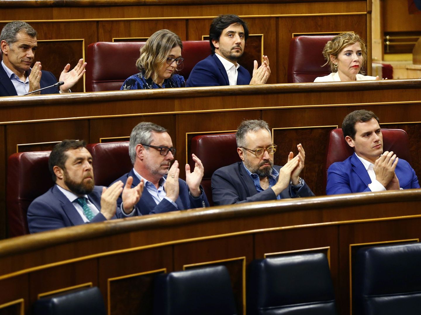 El grupo de Ciudadanos en el Congreso de los Diputados durante un debate sobre la eutanasia. (Foto: EFE)