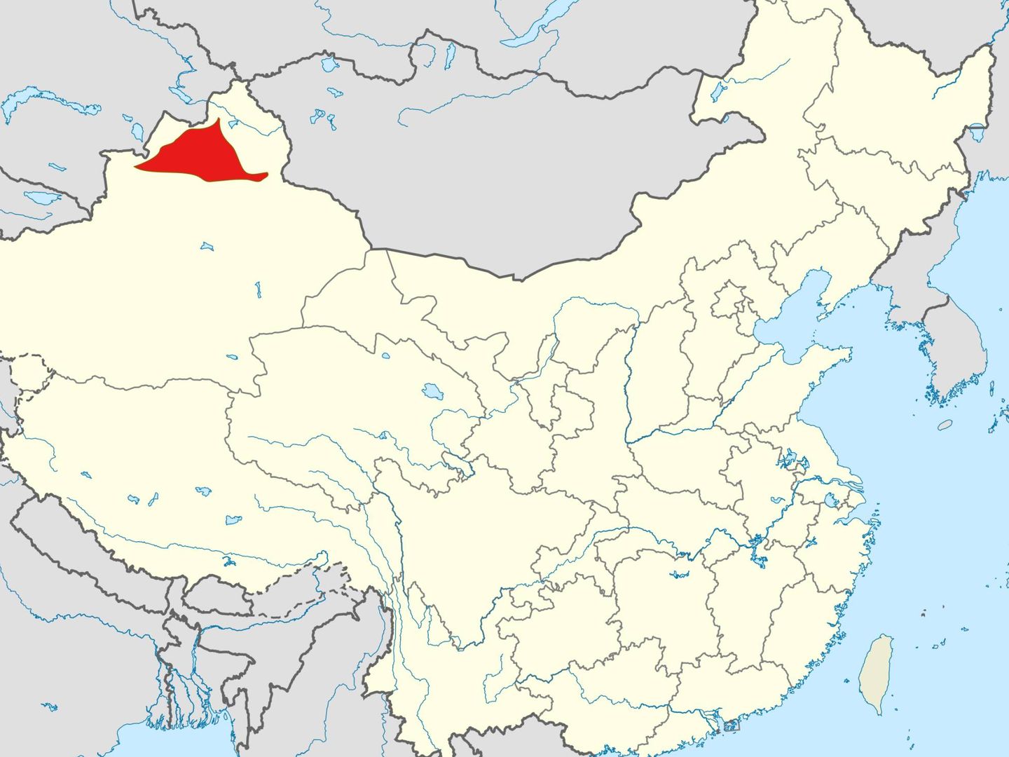Localización del Junggar Basin en rojo. (Wikipedia - Alexnlk)