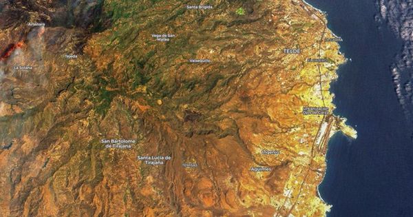Foto: Imagen tomada por satélite de la isla de Gran Canaria donde se pueden observar las dimensiones del incendio forestal de la isla. (EFE)