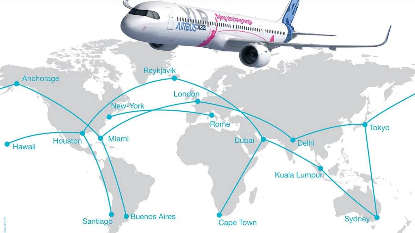 Algunas rutas posibles con el A321 XLR. (Airbus)