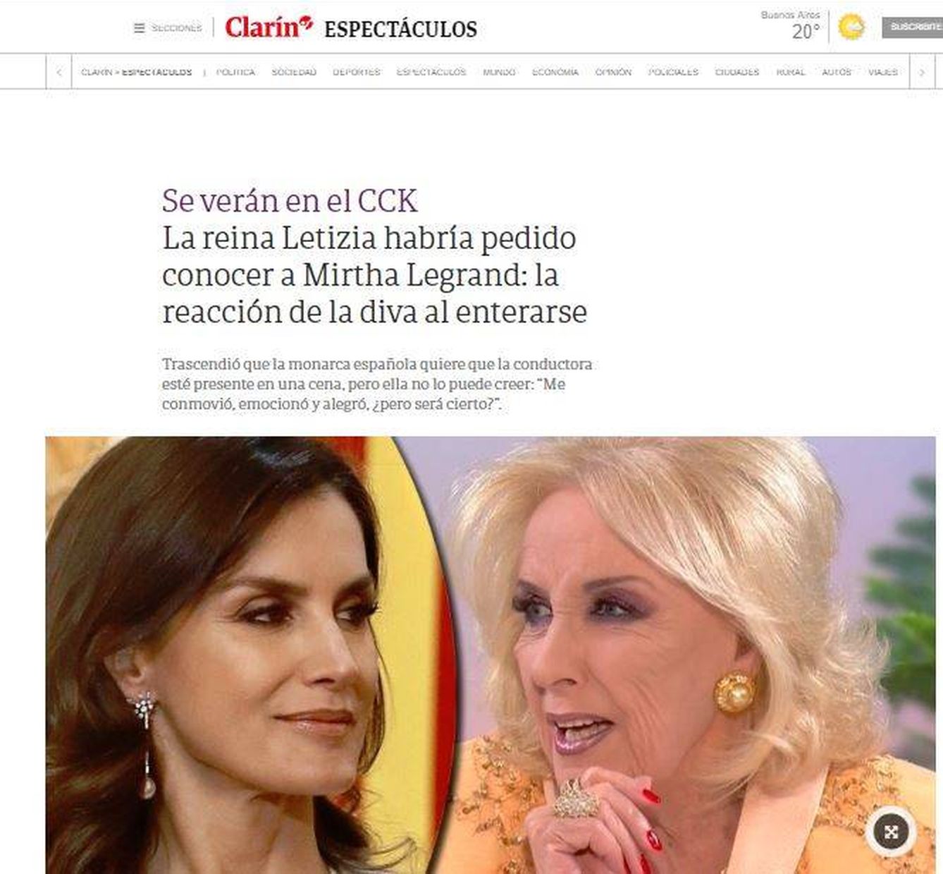  Imagen de la web de 'Clarín'.