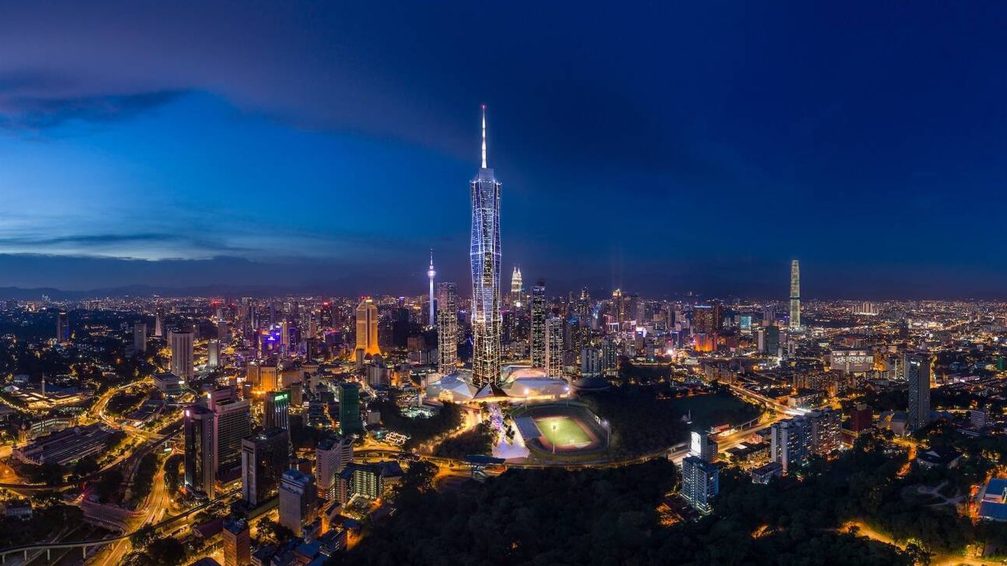Con 678,9 metros de altura y 118 pisos, Merdeka 118 será el segundo edificio más alto del mundo. (Fender Katsalidis)
