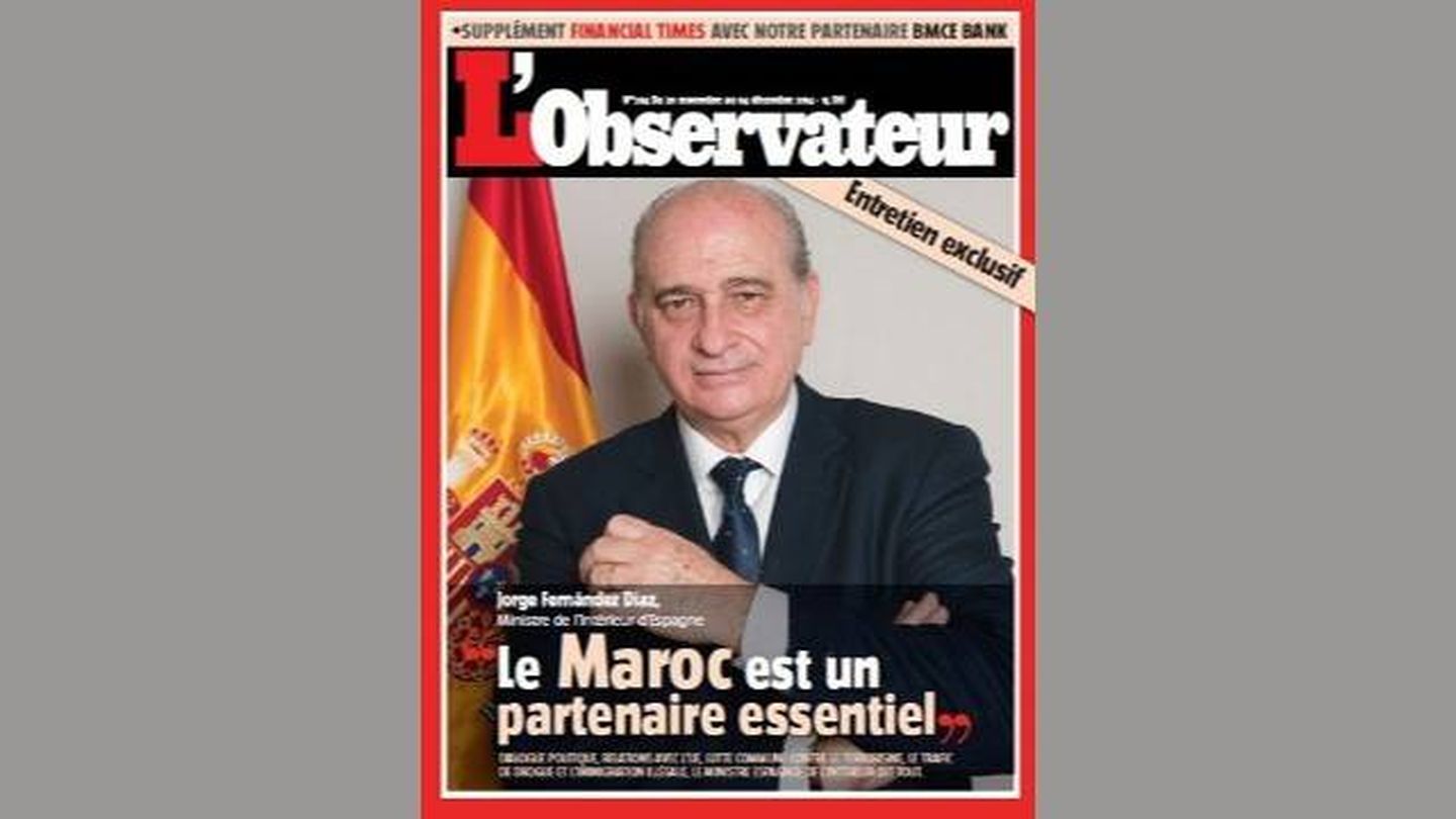 Portada del semanario 'L'Observateur du Maroc', dirigido por Ahmed Charai, condenado por difamar a Aznar, al que el exministro Fernández Díaz concedió una entrevista.