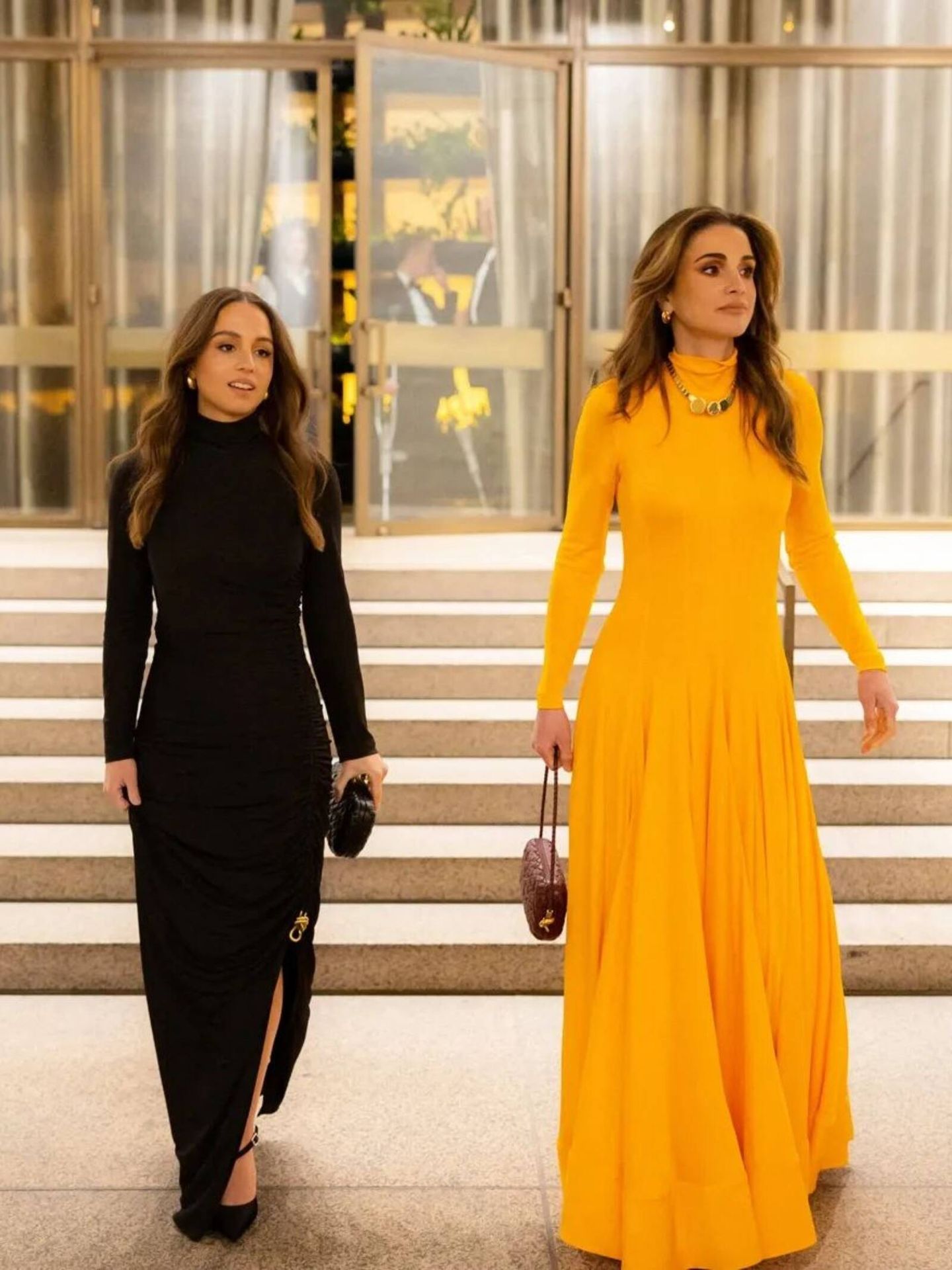 Iman y Rania, en una cena en Nueva York vestidas de Bottega Veneta. (Corte Real Hachemita)