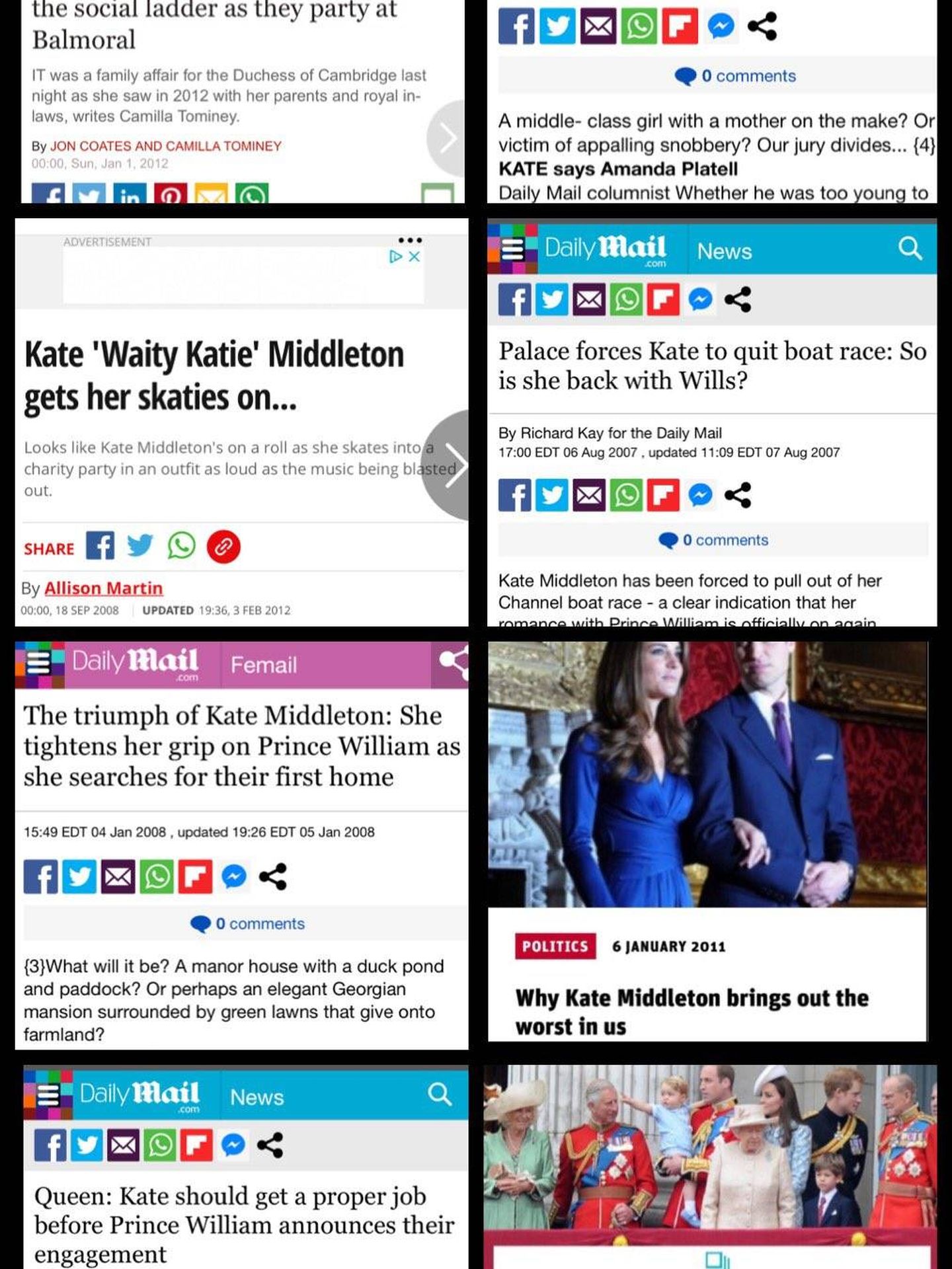 Algunas de las noticias negativas sobre Kate Middleton publicadas en estos años.