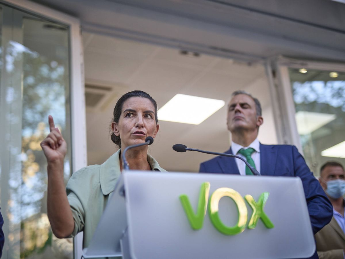 Foto: Rocío Monasterio y Ortega Smith en un mitin de Vox en una imagen de archivo. (Europa Press/Jesús Hellín)