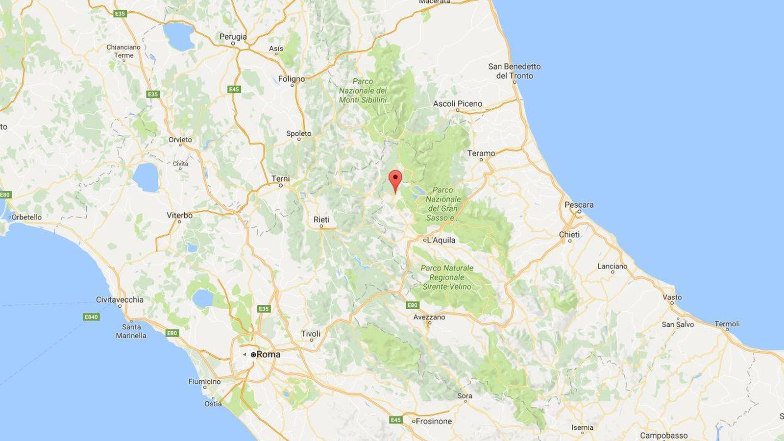 Foto: Terremoto de Italia con epicentro en Montereale (Google Maps)
