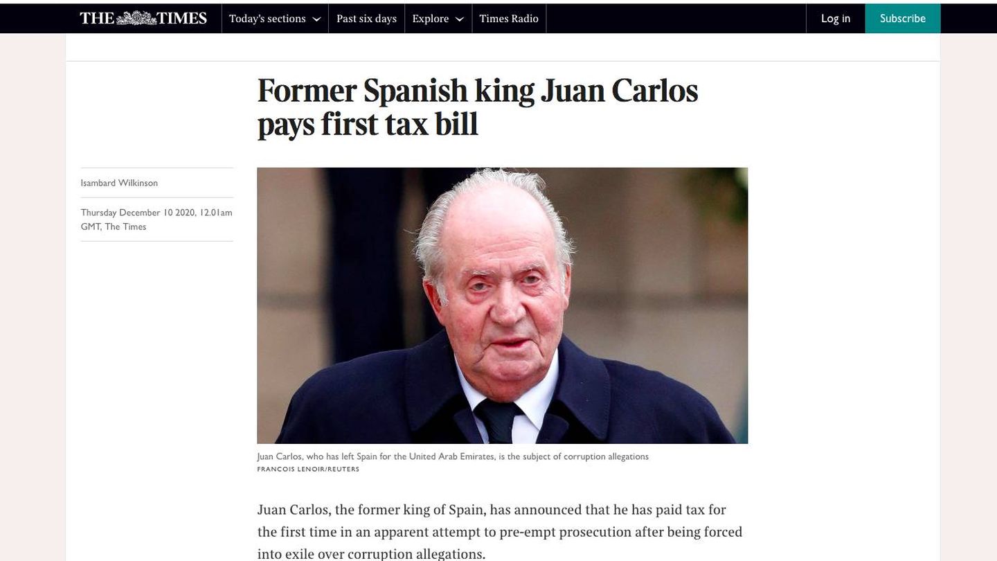 El rey Juan Carlos, en la edición digital de 'The Times'. 
