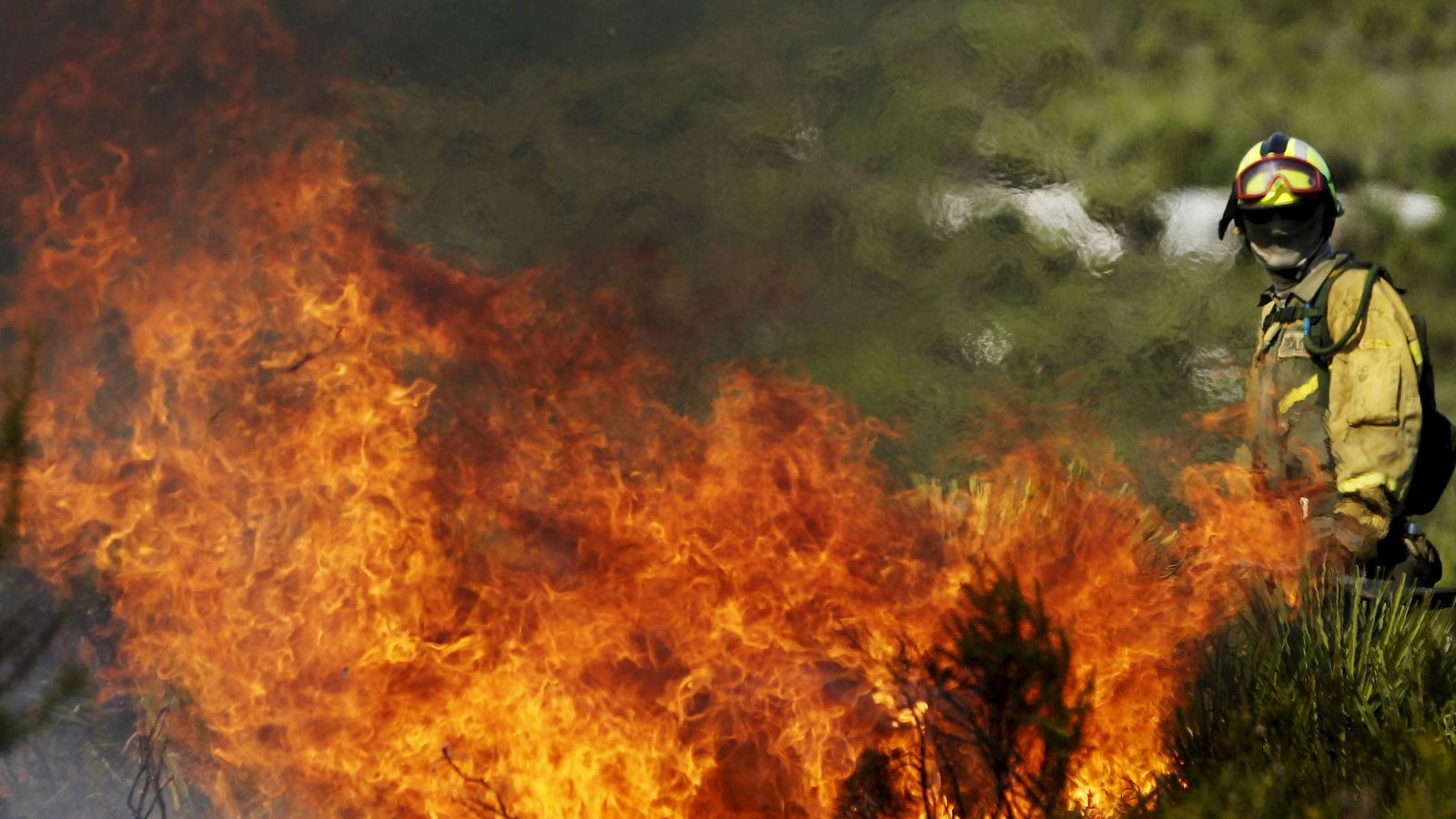 Foto: Un brigada de refuerzo en un incendio forestal (BRIF) de Daroca (Zaragoza) lucha contra el fuego en el monte. (2010 / EFE)