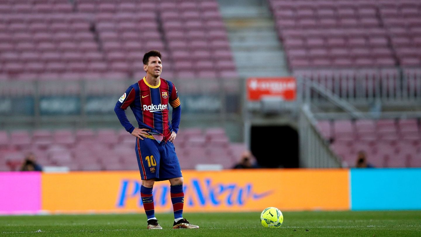 Leo Messi, en su último partido de la temporada con el Barcelona. (Efe)