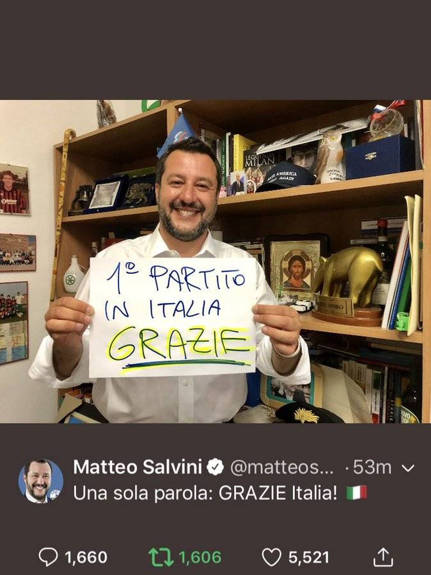 Salvini tras las elecciones europeas. (Twitter)
