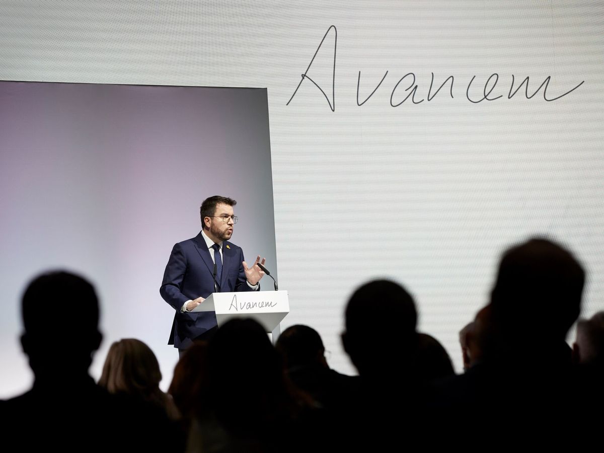 Foto: El presidente de la Generalitat, Pere Aragonès, participa este lunes en la conferencia 'Avanzamos'. (EFE/Alejandro García)