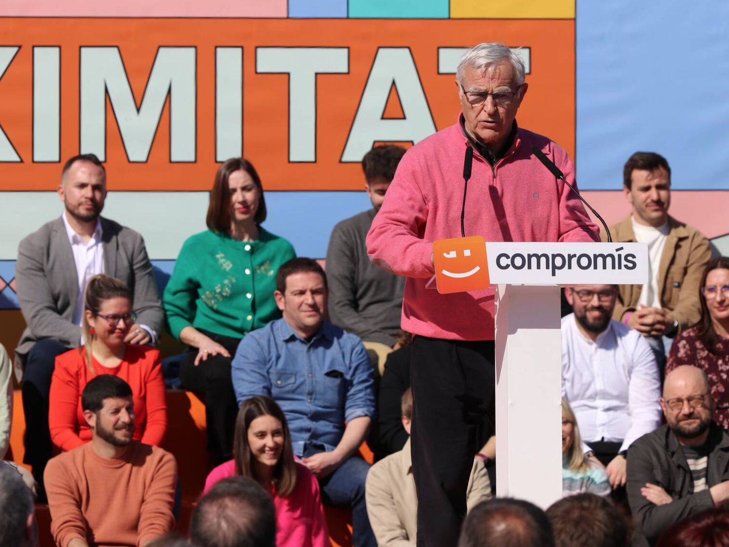 Joan Ribó, en la presentación de candidatos de Compromís este domingo en el Parque Central de Valencia. 