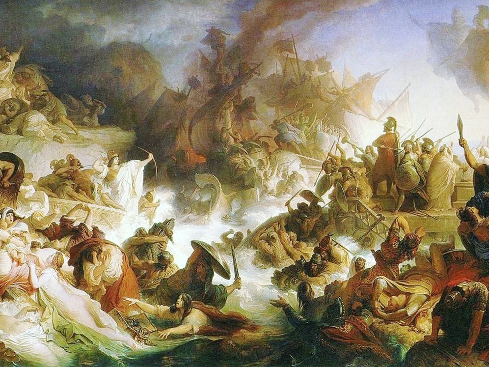 Foto: Batalla de Salamina. óleo sobre tela pintado en 1868 por Wilhelm von Kaulbach