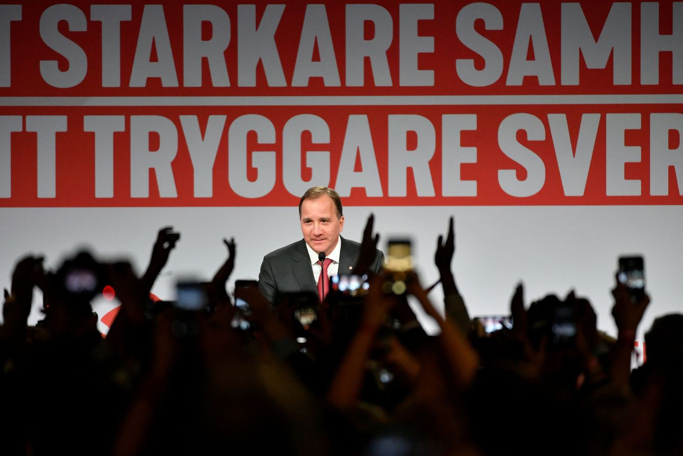 El primer ministro y líder del partido socialdemócrata Stefan Lofven habla en la galería de arte Fargfabriken, en Estocolmo. (Reuters)