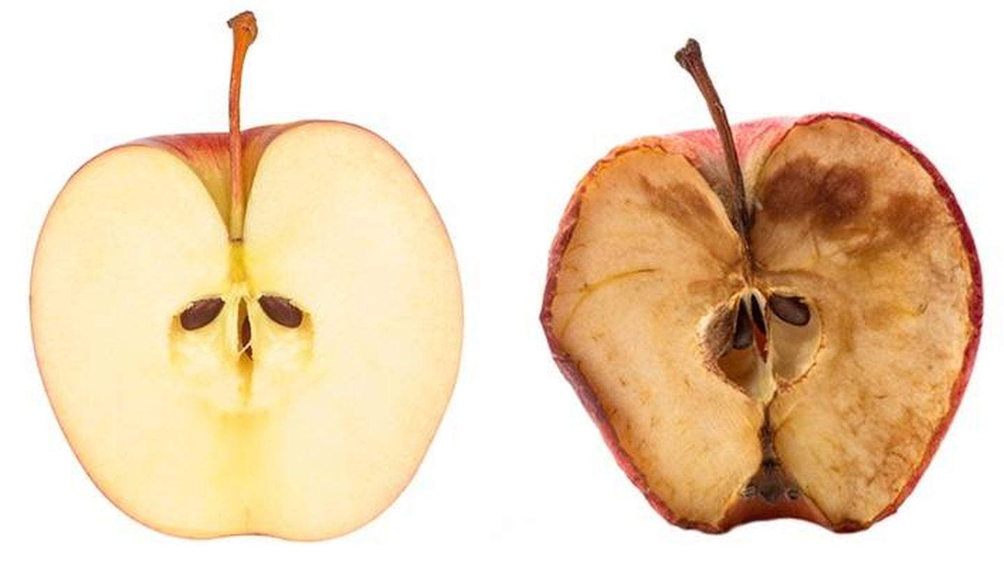 Efecto de la oxidación en una manzana.