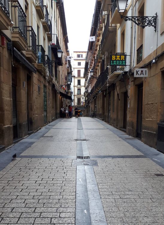 La calle 'abertzale' Juan de Bilbao de la Parte Vieja de San Sebastián, sin movimiento y limpia de pancartas. (EC)