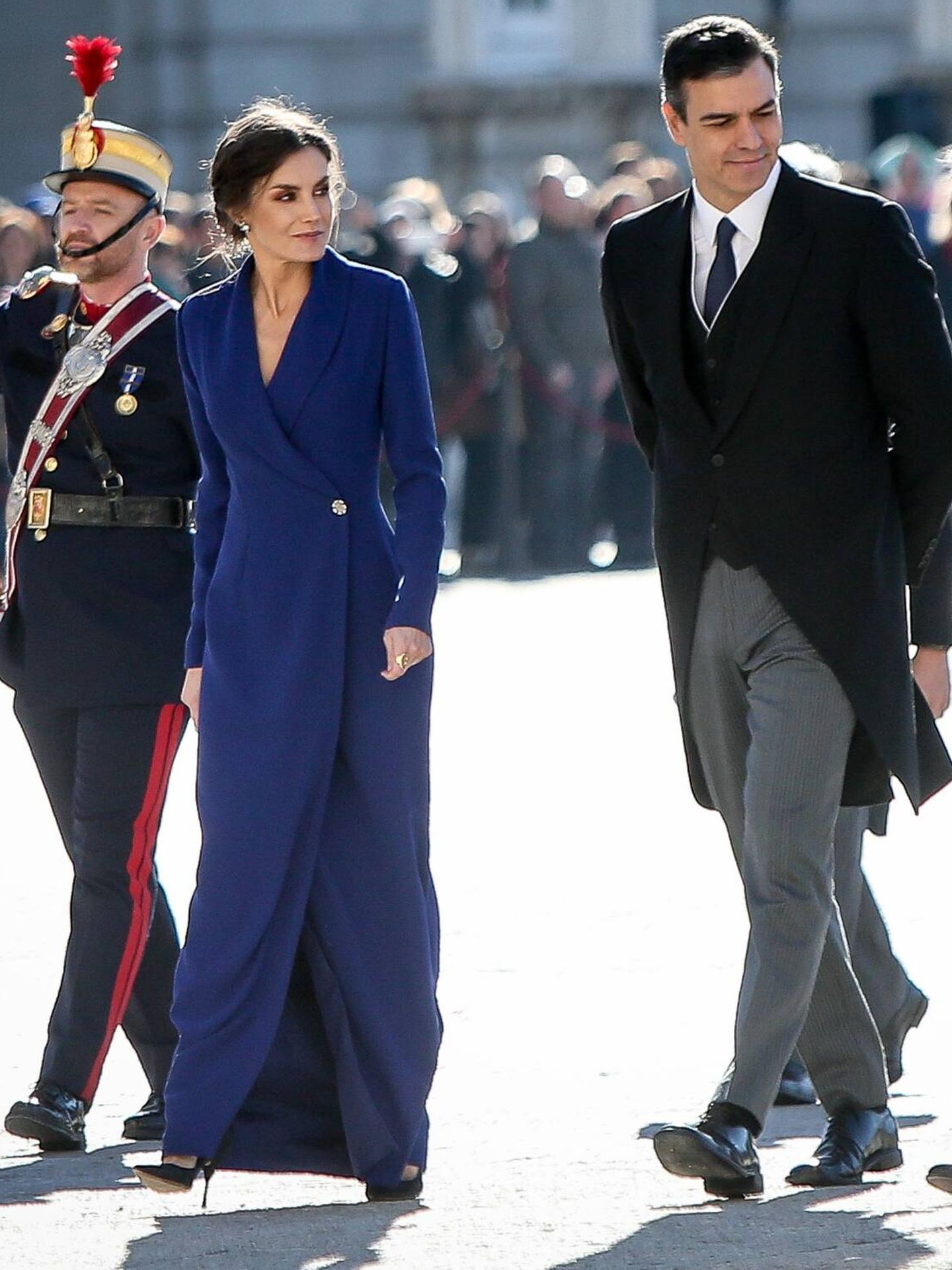 La reina Letizia, junto a Pedro Sánchez y el ministro Marlaska en la Pascua Militar de 2020. (CP)