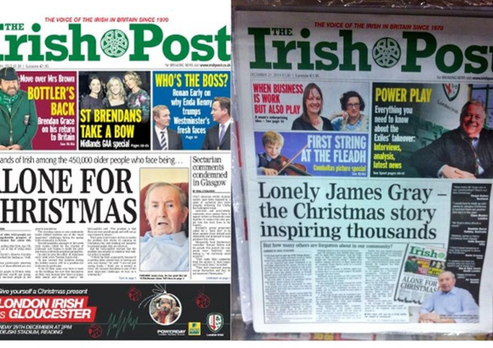 Foto: La portada del periódico 'The Irish Times' que colocó a James Grey en primera plana. 