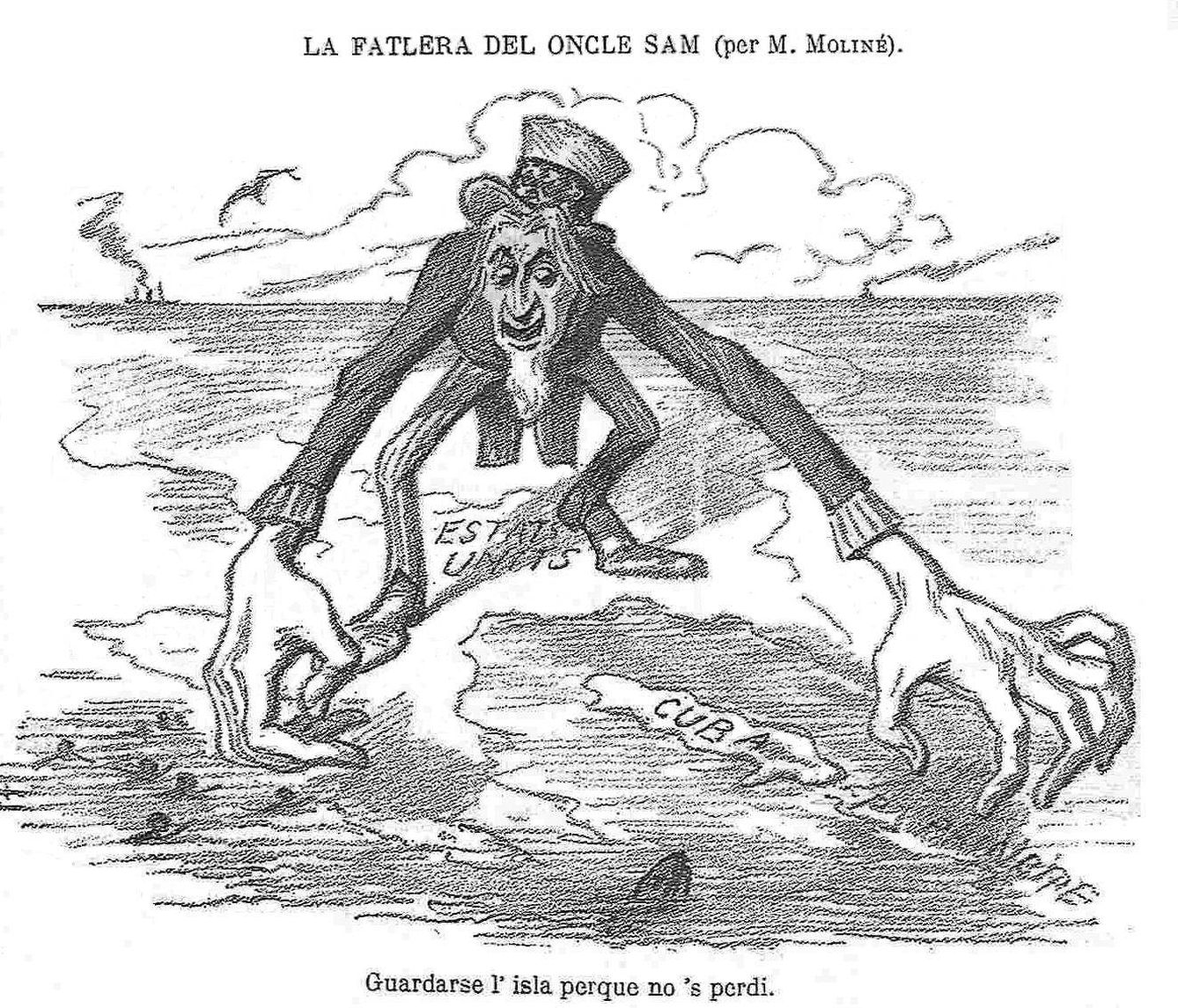 Caricatura francesa sobre los intereses expansionistas de EEUU.
