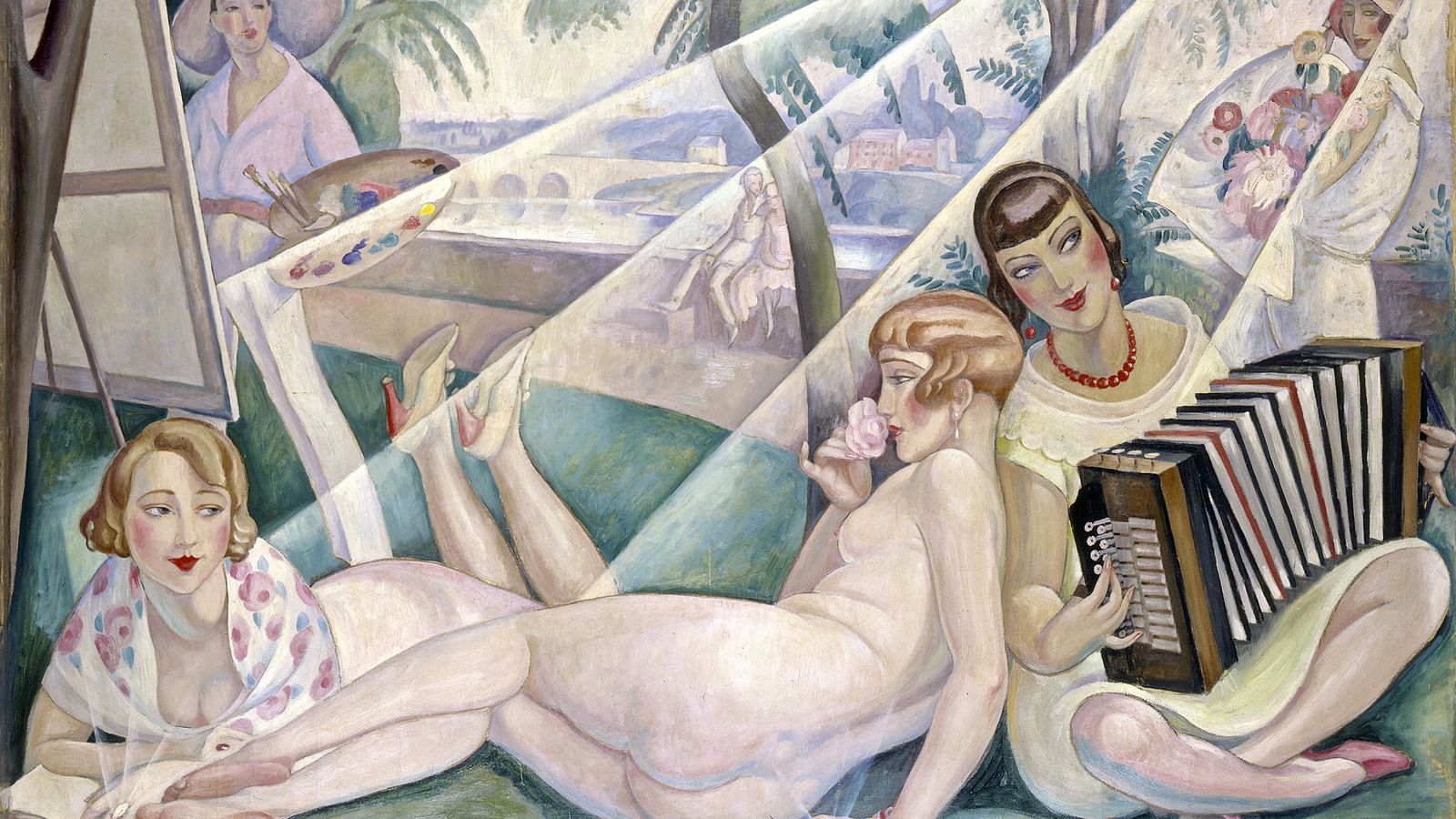 Foto: 'Un día de verano', de Gerda Wegener (1927). Su marido Einar aparece al fondo como hombre y en primer plano está su versión femenina, Lili, desnuda. (Museo Arken)