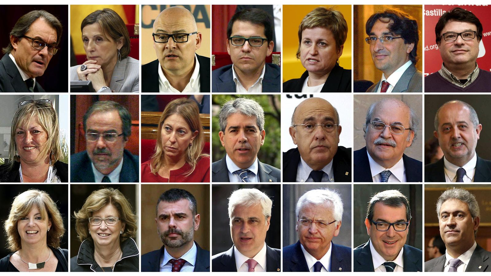 Foto: Combo de fotografías de los 21 altos cargos de las instituciones catalanas a quien el Tribunal Constitucional podría llegar a suspender. (EFE)