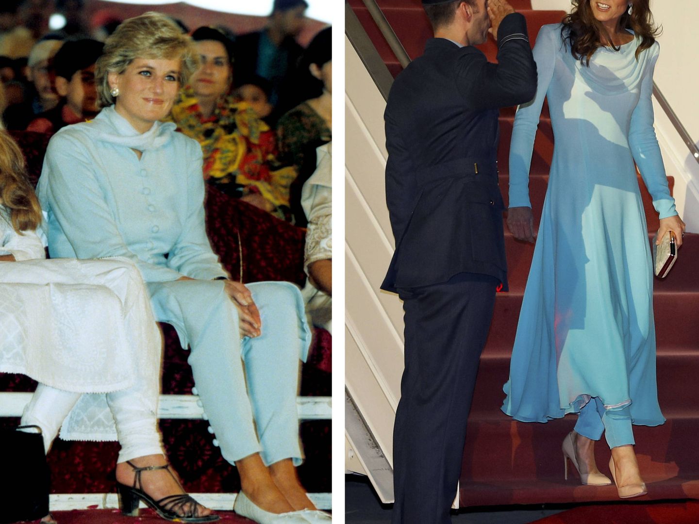 Diana de Gales en Pakistán en 1996 / Kate Middleton en Pakistán este lunes. (Cordon Press / Reuters)