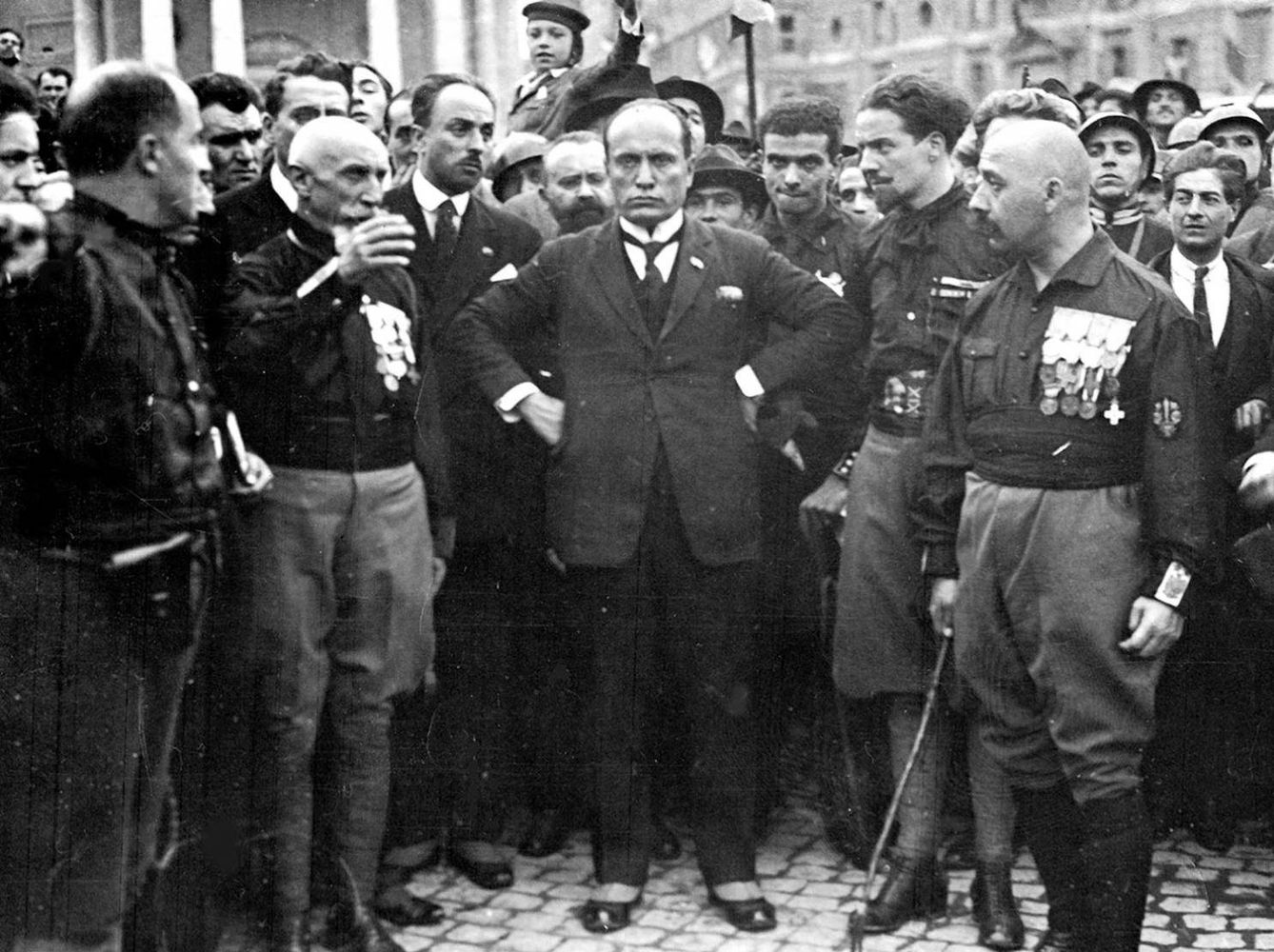 Mussolini durante la Marcha sobre Roma que le dio el poder en Italia en 1922