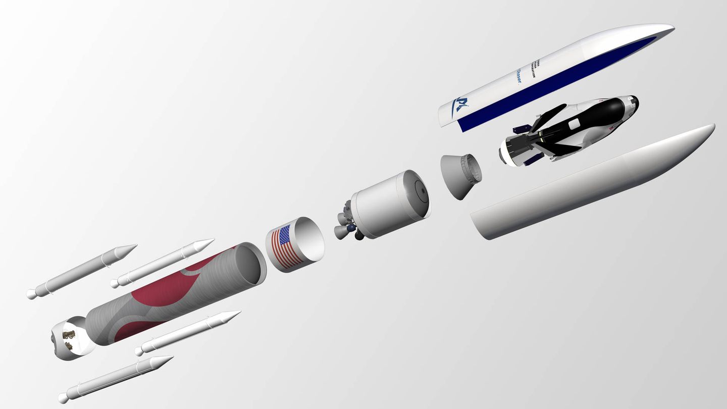 Esquema del montaje del Dream Chaser en un cohete Vulcan. (Sierra Space)