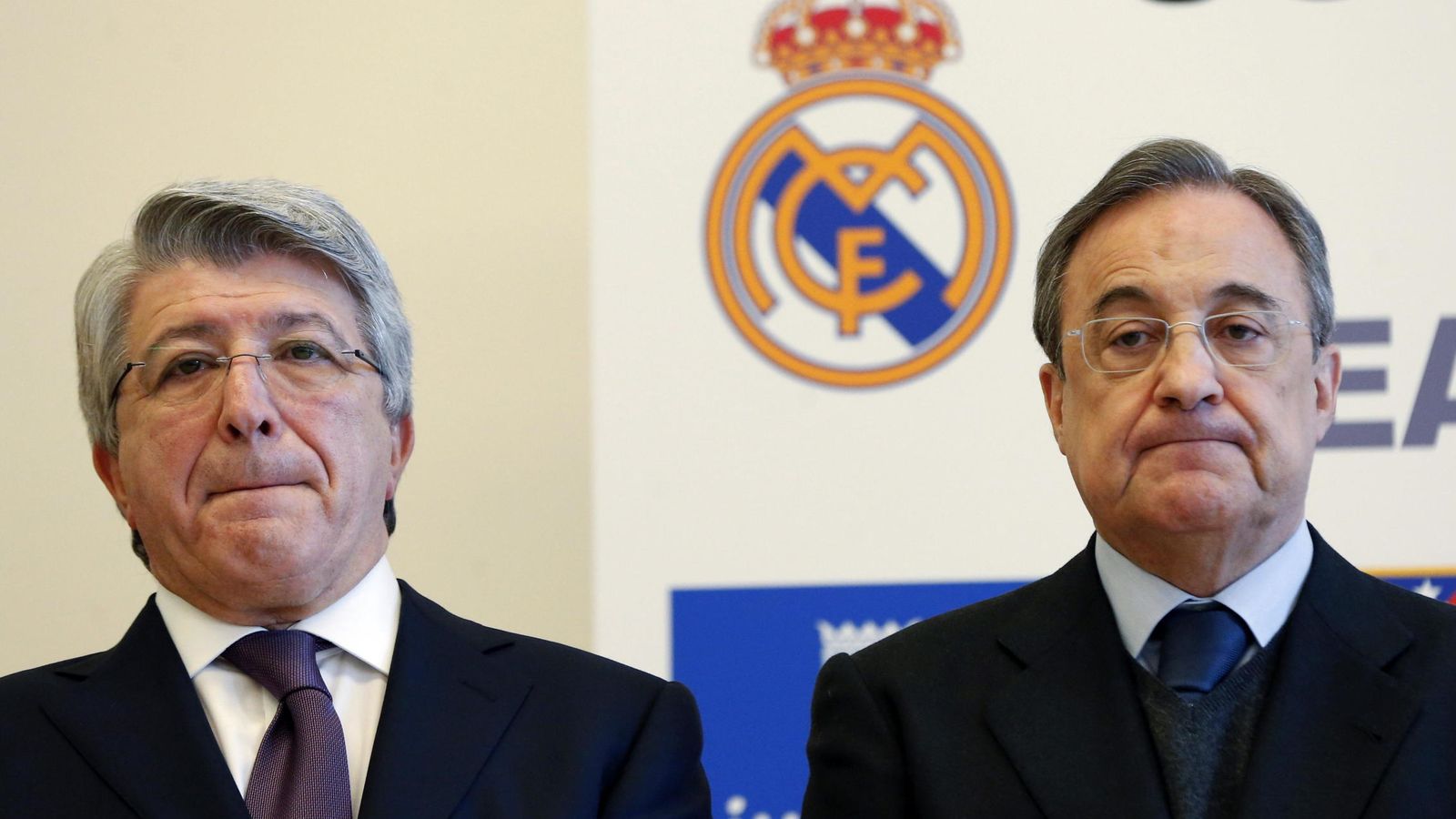 Foto: Los presidentes del Real Madrid, Florentino Pérez, y del Atlético, Enrique Cerezo (Efe).