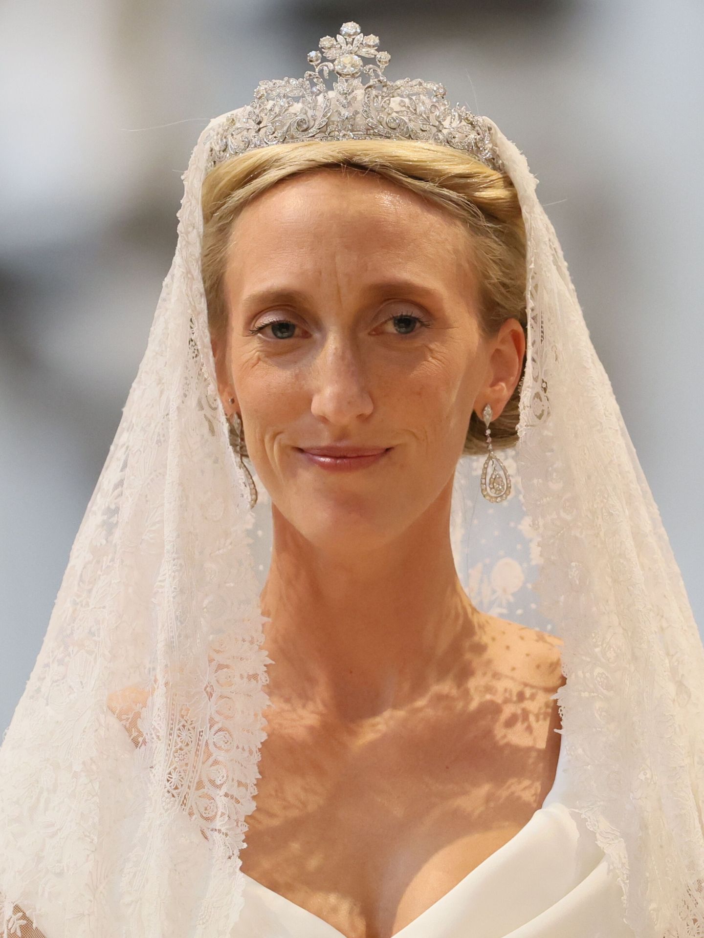 El velo y la tiara de María Laura tuvieron un protagonismo especial. (EFE/Pool/Benoit Doppagne)