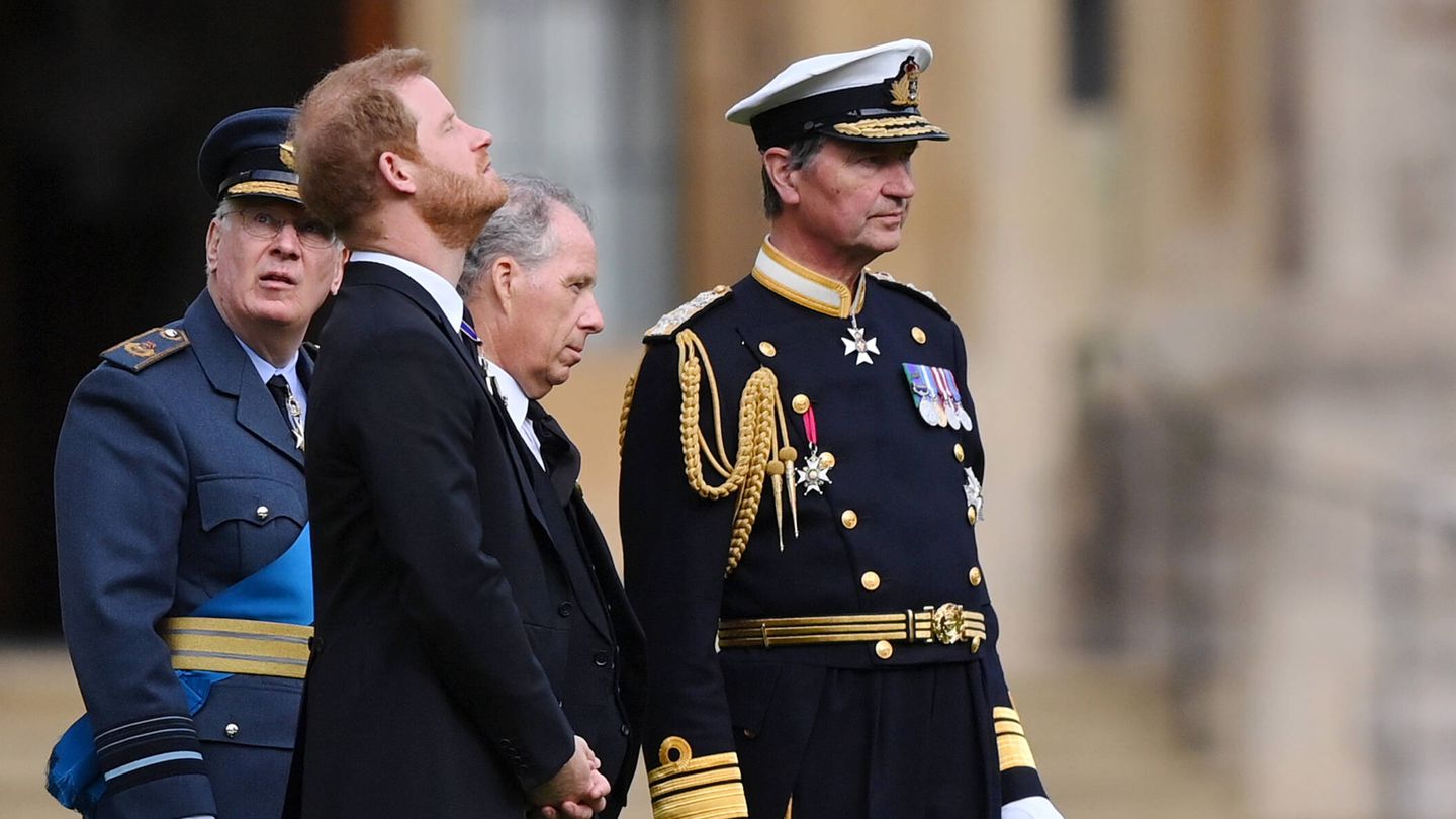 El príncipe Harry, en el funeral de Isabel II. (Getty/Justin Setterfield)