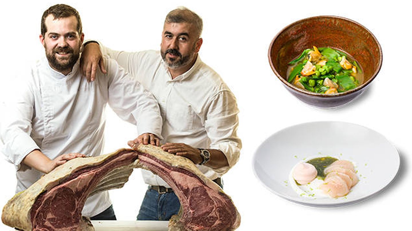El chef Diego Lopez y Robustiano Fariña, uno de los propietarios, junto a dos de sus creaciones. (Cortesía)