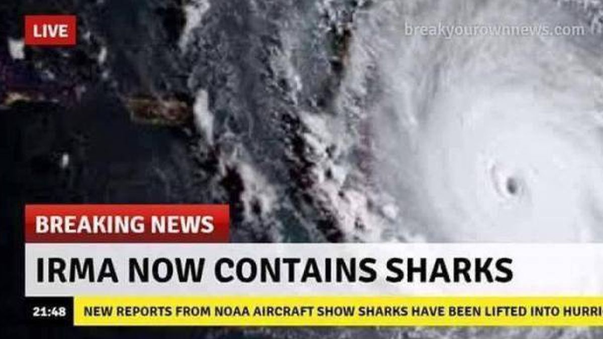 No, el huracán Irma no está arrastrando y haciendo volar a los tiburones del Atlántico